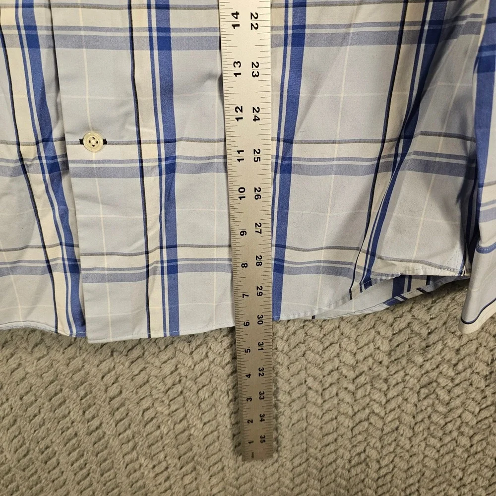 Banana Republic Mens M Non-Iron Tailored‎ Slim Fit Plaid Button Down Shirt Blue